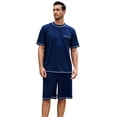 thumbnail image 1 of Vulcanodon Mens Short Pajama Set,Lightweight Sleepwear Soft Nightwear Short Sleeve Set With Pocket,(Navy,L), 1 of 2