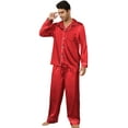 thumbnail image 1 of Vulcanodon Mens Silk Pajamas Set, Long Sleeve Satin Pajamas for Men Sleepwear Button Down Pjs Set Two-piece?Red, XX-Large?, 1 of 6