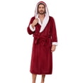 thumbnail image 1 of Vulcanodon Mens Ultra Soft Plush Bathrobe with Hood, Warm Fleece Robe with Pockets Spa Robes for Men Cozy Fluffy Fuzzy(Burgundy, S/M), 1 of 5