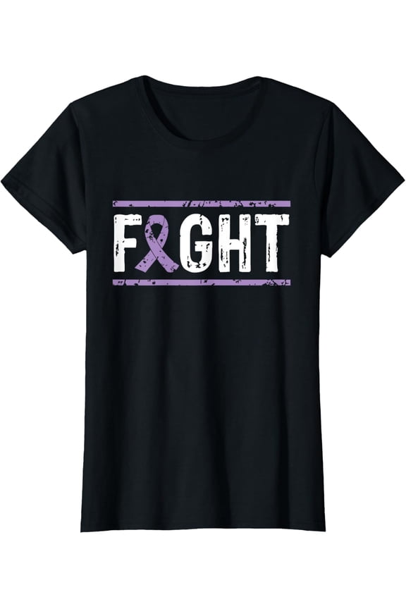 Vulvar Cancer Awareness Fight Cancer Purple Ribbon T-Shirt T-ShirtMen's and women's gift, black and white T-shirt, size: Extra large S-4XL