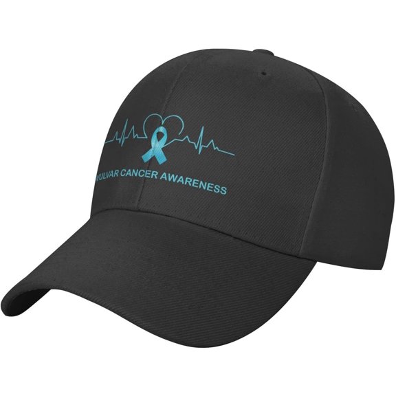 Vulvar Cancer Awareness Heart-Beat Plain Baseball Caps Adjustable Washed Twill Low Profile Dad Hats for Men Women Black