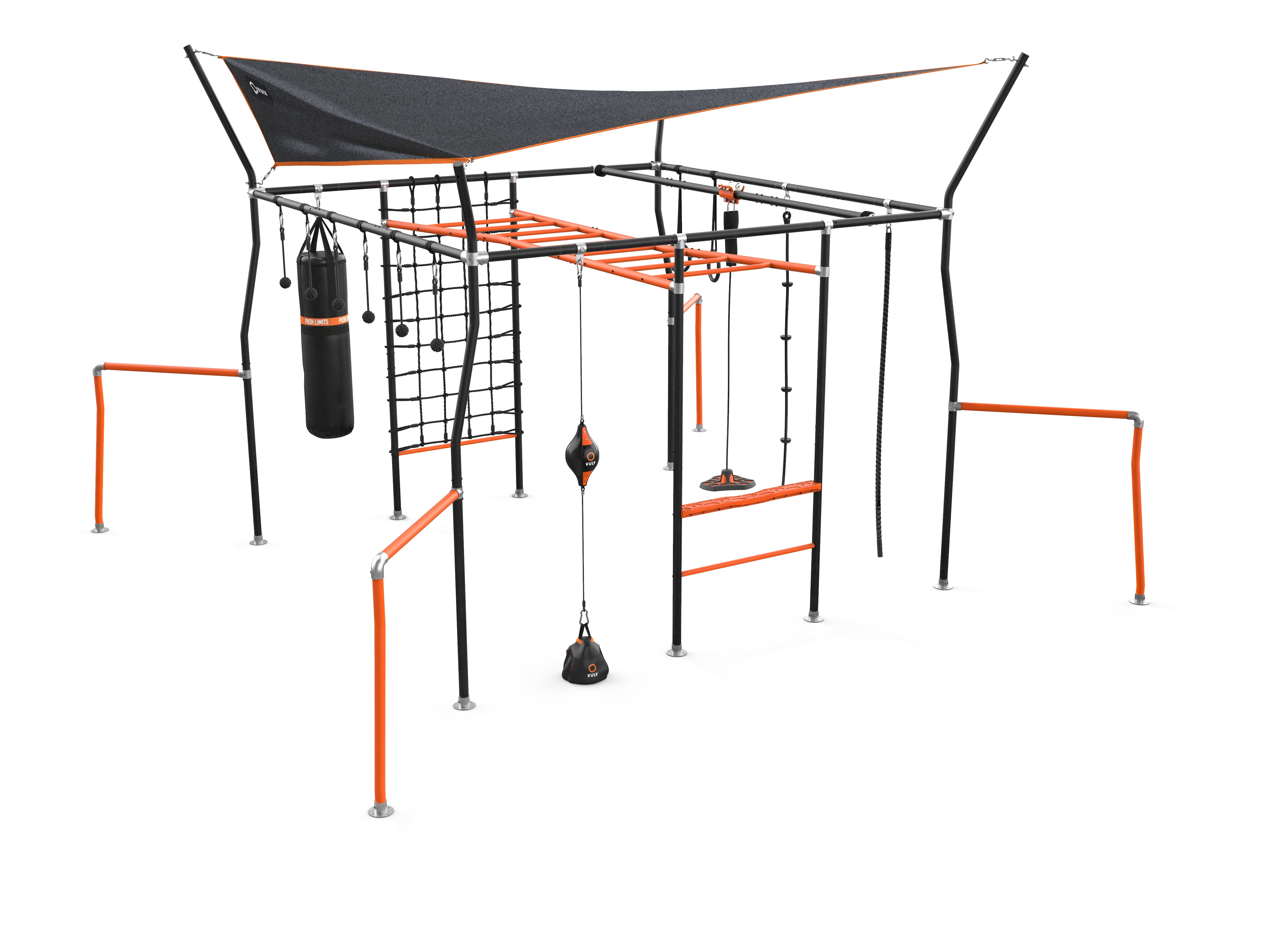 Vuly Ninja Quest Monkey Bars Jungle Gym with Net, Rings, Flying Fox and More for Kids, Children, Toddlers & Adults