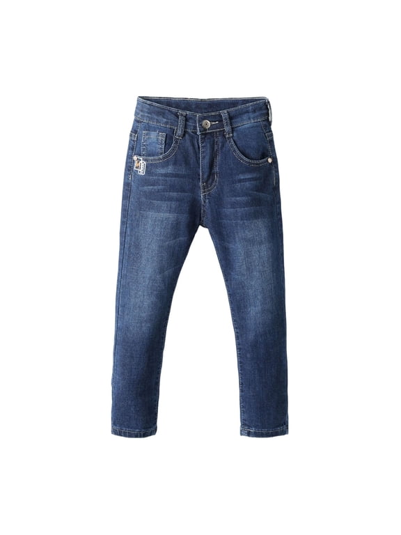 Baby Boys Jeans in Clearance, Button Casual Pants with Pockets Kids Trousers on Sale Dark Blue Size 18 Months