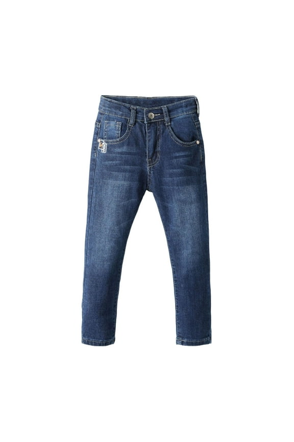 Baby Boys Jeans in Clearance, Button Casual Pants with Pockets Kids Trousers on Sale Dark Blue Size 18 Months