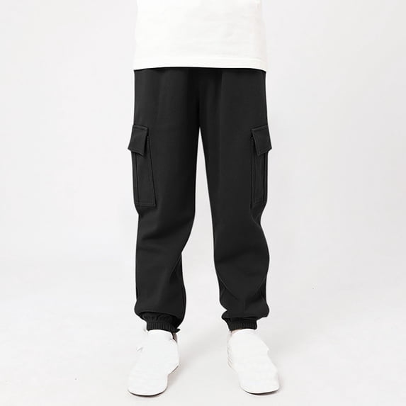 Vunhao Boys Girls Sweatpant, Elastic Waist Casual Cotton Solid Joggers Pants on Clearance Black Size 12 T