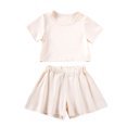 thumbnail image 1 of Vunhao Fashion 1 - 2 Years Old Toddler Boys & Girls Short Sleeve Round Neck Solid Color Shorts 2 - Piece Set,Beige,Size 4 T, 1 of 9