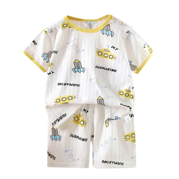 Vunhao Fashion Girls' 6 - 12 Months Casual Short Sleeve Crew Neck Button Cartoon - Printed Shorts Cotton Set,White,Size 3 T