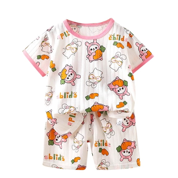 Vunhao Fashion Girls' 6 - 12 Months Casual Short Sleeve Top and Short Pants Set with Cartoon Print,Green,Size 6 Months