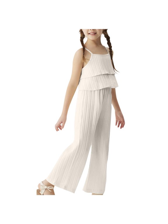 Fashion Toddler 1 - 2 Casual Sleeveless Crew Neck Camisole and Ankle - Length Pants Set, Solid Color,White,Size 4 T