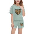 thumbnail image 1 of VONCOS Fashionable 5 - 6 Years Old Kids' Casual Short Sleeve Crew Neck Printed T - Shirt and Short Pants Two - Piece Set with Checkered and Animal Print Patterns,Army Green,Size 5 T, 1 of 8