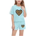 thumbnail image 1 of VONCOS Fashionable 5 - 6 Years Old Kids' Casual Short Sleeve Crew Neck Printed T - Shirt and Short Pants Two - Piece Set with Checkered and Animal Print Patterns,Green,Size 7 T, 1 of 8
