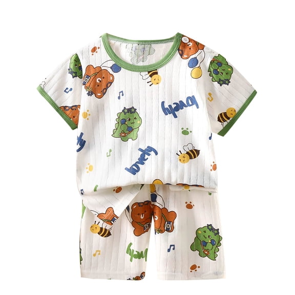 Vunhao Fashionable Girls' 6 - 12 Months Casual Short Sleeve Animal Cartoon Print T - Shirt and Shorts Set,Green,Size 1 T