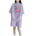 thumbnail image 1 of Vunhao Girls Animal Print Outfit Sets Size 7-8 Casual Two-Piece Short Sleeve Top and Shorts Loose Fit Summer Clothes,Purple,Size 5 T, 1 of 3