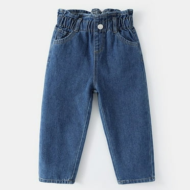 Vunhao Girls Jeans, Casual Cotton Relaxed Fit Elastic Waist Girls Denim Pants on Clearance Blue Size 6-12 Months