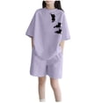 thumbnail image 1 of Vunhao Girls Outfit Sets Size 7-8 Casual Animal Print Two-Piece Sets Short Sleeve Top and Shorts Loose Fit Child Clothes,Purple,Size 9 T, 1 of 3