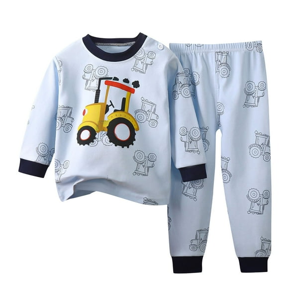 Vunhao Girls Pajama Sets on Clearance, Long Sleeve Crewneck Thermals and Cute Print Sleepants Cotton Boys and Girls 2Pc on Sale Sky Blue Size 5-6T