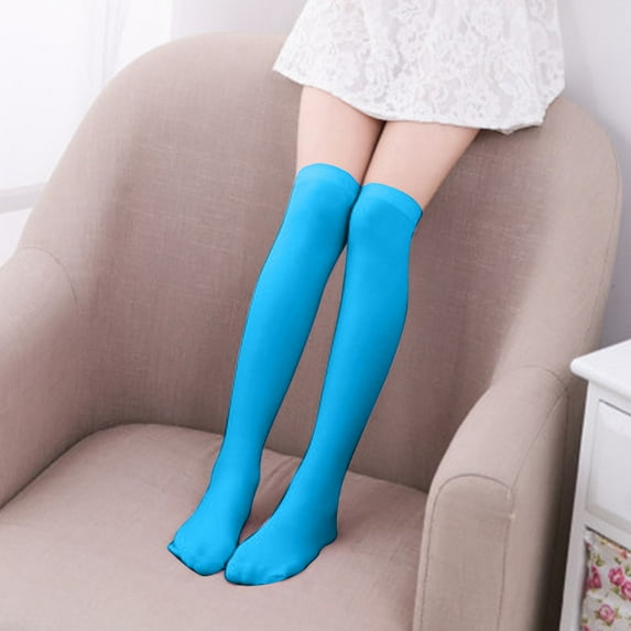 Vunhao Girls Thigh High Socks, Cotton Fashion Cute Kids Socks Clearance Sky Blue Size 7 T