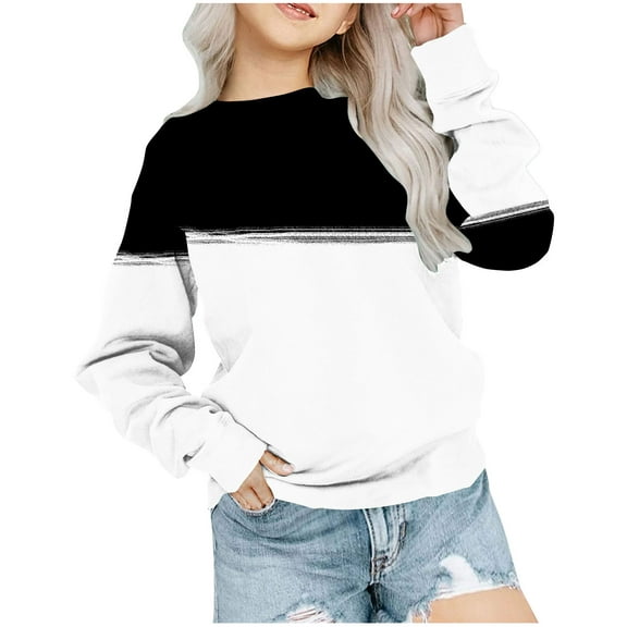 Vunhao Little Girls Sweatshirts, Crewneck Printed Long Sleeve without Hood Pullover Hoodies Tops on Sale White Size 7-8 T