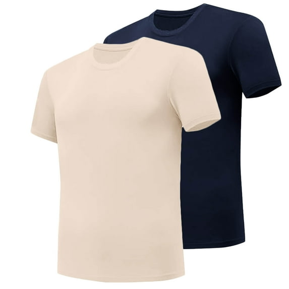 Vunhao Mens Basic T Shirts Multipack, Cotton Short Sleeve Crewneck Cotton Solid Mens 2Pc Tee on Sale Navy