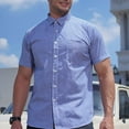 thumbnail image 1 of Vunhao Mens Button Up Shirts, Cotton Plaid Casual Short Sleeve with Pockets Summer Tees on Sale Blue L, 1 of 7