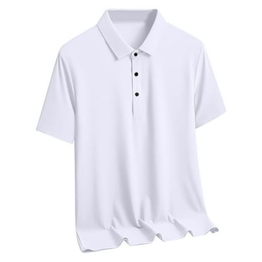 Vunhao Mens Collared Polo Shirts, Pullover Solid Short Sleeve Mens Tees Clothes on Sale White