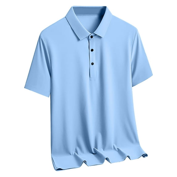Vunhao Mens Collared Polo Shirts, Solid Pullover Short Sleeve Mens Tees Clothes on Sale Light Blue