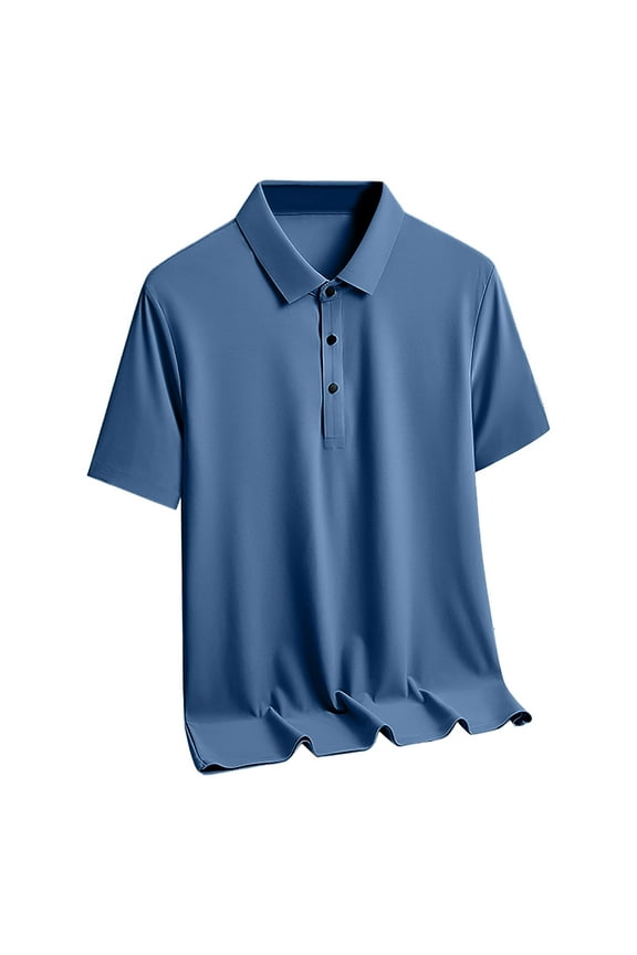 Mens Collared Polo Shirts, Solid Pullover Short Sleeve Mens Tees Clothes on Sale Navy