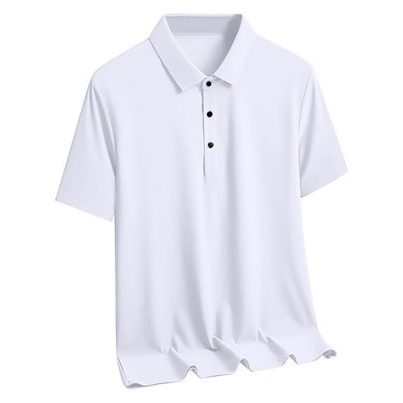 Vunhao Mens Collared Polo Shirts, Solid Pullover Short Sleeve Mens Tees Clothes on Sale White