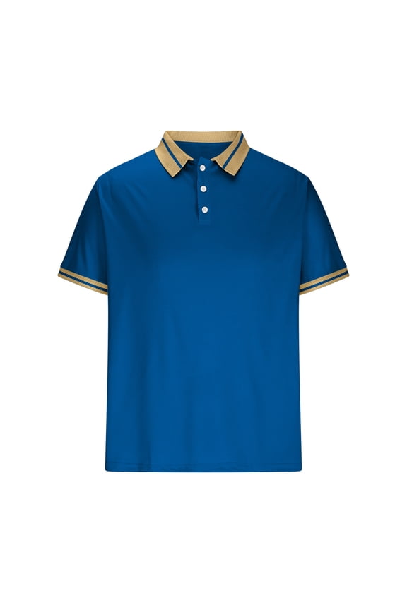 Mens Collared Polo Shirts, Solid Short Sleeve Casual Button Mens Basic Shirt on Sale Blue