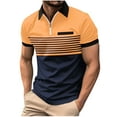 thumbnail image 1 of Vunhao Mens Collared Polo Shirts, Zipper Short Sleeve Striped Mens Basic Shirt on Sale Orange, 1 of 8