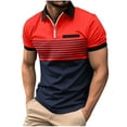 thumbnail image 1 of Vunhao Mens Collared Polo Shirts, Zipper Striped Short Sleeve Mens Basic Shirt on Sale Red, 1 of 8
