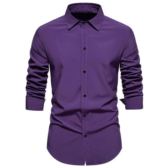Vunhao Mens Dress Shirts Long Sleeve, Casual Fashion Mens Bussiness Shirt on Sale Purple