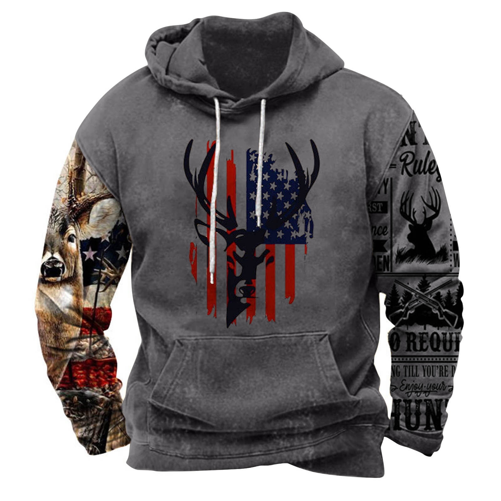 Vunhao Mens Hoodies Clearance, Casual Pullover Hooded Graphic Mens Pullover Shirts with Pockets on Sale Dark Gray