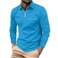 thumbnail image 1 of Vunhao Mens Long Sleeve Polo Shirt, Zipper Collared Solid Mens Fall Shirts on Clearance Sale Blue, 1 of 7