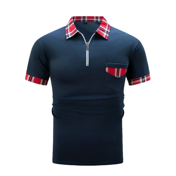 Vunhao Mens Polo Shirts Clearance, Short Sleeve Pullover with Pockets Mens Tees Clothes on Sale Navy