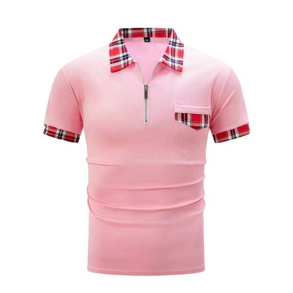 Vunhao Mens Polo Shirts Clearance, Short Sleeve Pullover with Pockets Mens Tees Clothes on Sale Pink