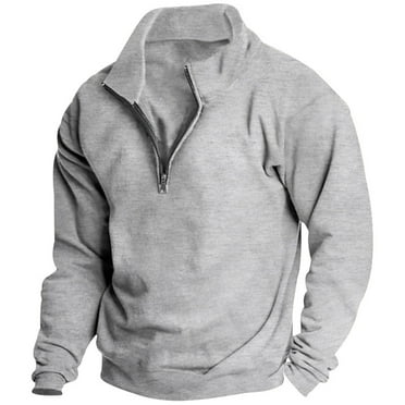 Vunhao Mens Sweatshirt Quarter Zip, Plain Collar Pullover Casual Mens Pullover Clothing on Sale Gray
