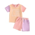 thumbnail image 1 of Vunhao Mother's Day Toddler Girls' Round Neck Short Sleeve Color Blocked Print Top & Solid Elastic Waist Shorts 2-Piece Set,Pink,Size 18 Months, 1 of 9