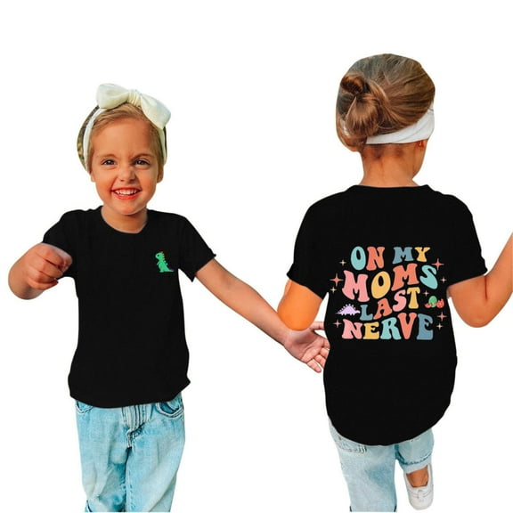 Vunhao Mothers Girls Shirt,Cute Print Crew Gift Top for Girls Black 5-6 T