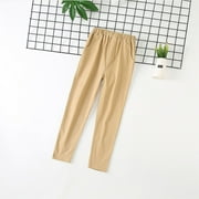 Vunhao School Pants for Boys, Casual Solid Relaxed Fit Elastic Waist Boys Pants on Clearance Khaki Size 3 T
