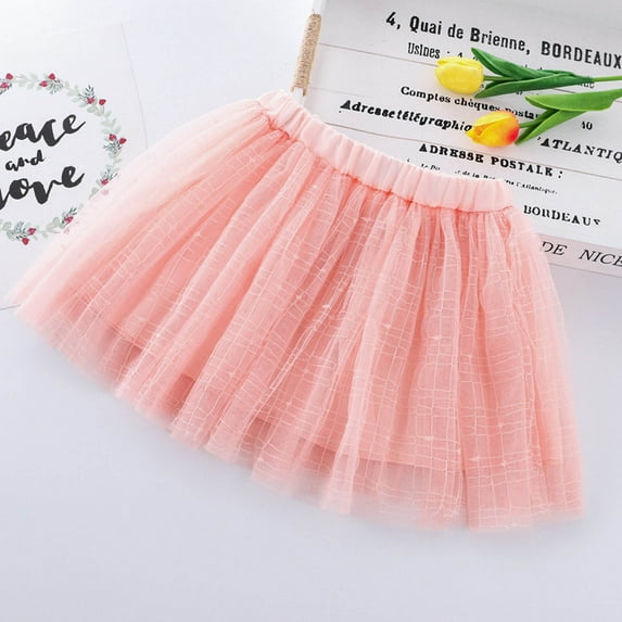 Vunhao Skirt Tutu Dance Girl, Party Birthday Gift Solid Color Cute Pleated Tulle Cozy Lace Girls Clearance Skirt Pink Size 5-6T