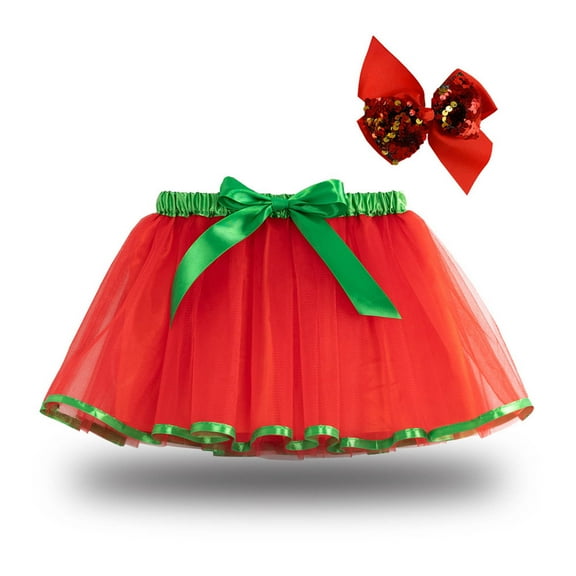 Vunhao Skirt Tutu Dance Girl, Print Casual Pleated Tulle Christmas Gift Girls Clearance Skirt Red Size 4 T