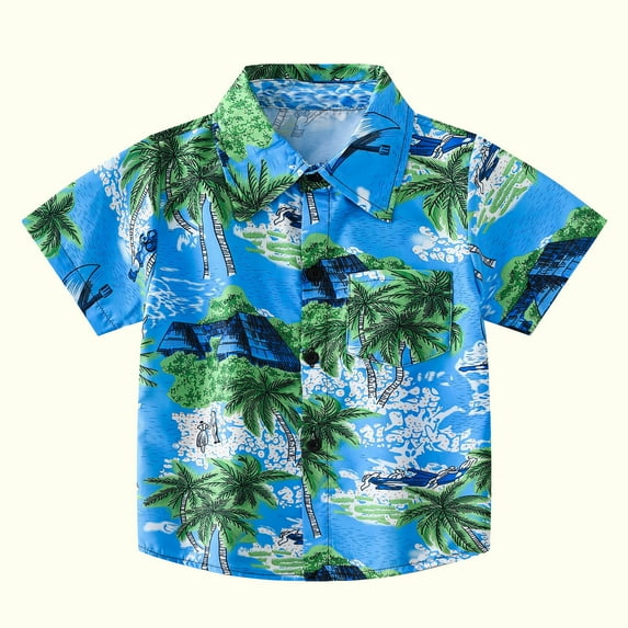 Vunhao Summer Toddler Boy Shirts, Lapel Short Sleeve Printed Button with Pocket Casual Boy Top Clearance Green Size 11-12T