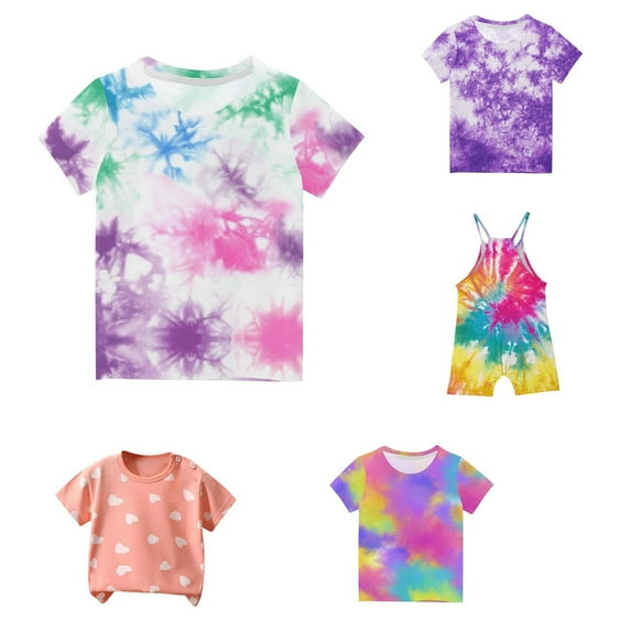 DAETIROS Tie Dye Shirt Girls,Summer T Shirt for Girls Fun Graphic Tee Multi-color 9-10 T