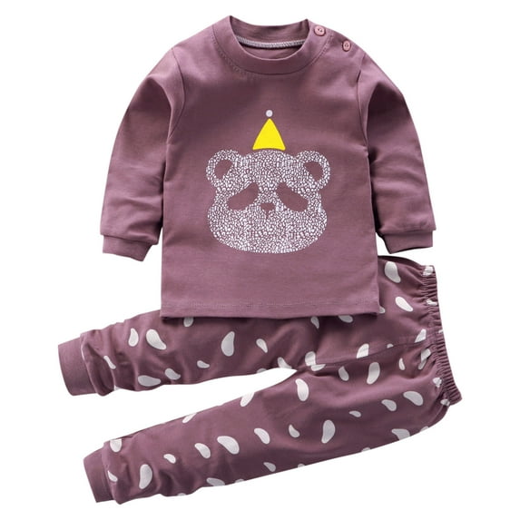Vunhao Toddler Boys and Girls Outfit Sets, Long Sleeve Crewneck Thermals and Cute Print Sleepants Cotton Boys and Girls 2Pc on Sale Brown Size 3 Months