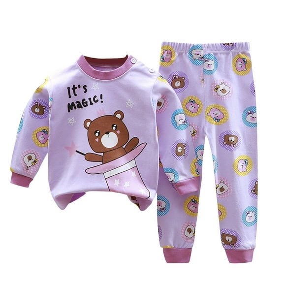 DAETIROS Toddler Boys and Girls Sleepwear, Long Sleeve Crewneck Thermals and Cute Print Sleepants Cotton Boys and Girls 2Pc Purple Size 6-12 Months