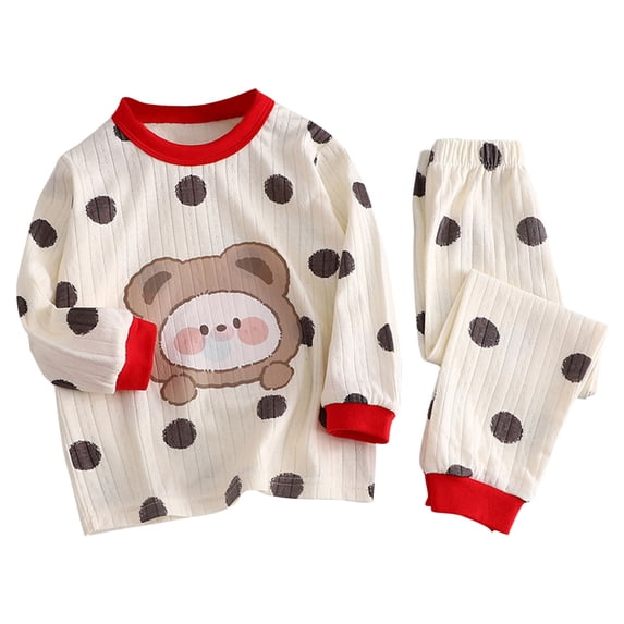 Vunhao Toddler Boys and Girls Outfit Sets, Long Sleeve Crewneck Thermals and Cute Print Sleepants Cotton Boys and Girls 2Pc on Sale Khaki Size 8 T