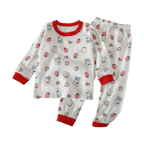 Vunhao Toddler Boys and Girls Outfit Sets, Long Sleeve Crewneck Thermals and Cute Print Sleepants Cotton Boys and Girls 2Pc on Sale Red Size 3 T