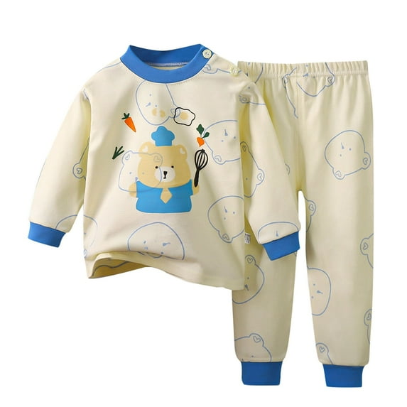 Vunhao Toddler Boys and Girls Sleepwear, Long Sleeve Crewneck Thermals and Cute Print Sleepants Cotton Boys and Girls 2Pc on Sale Beige Size 5-6T
