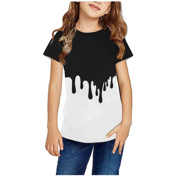 DAETIROS Toddler Girl Shirts,Summer Graphic Short Sleeve Crew Neck T Shirt White 13-14